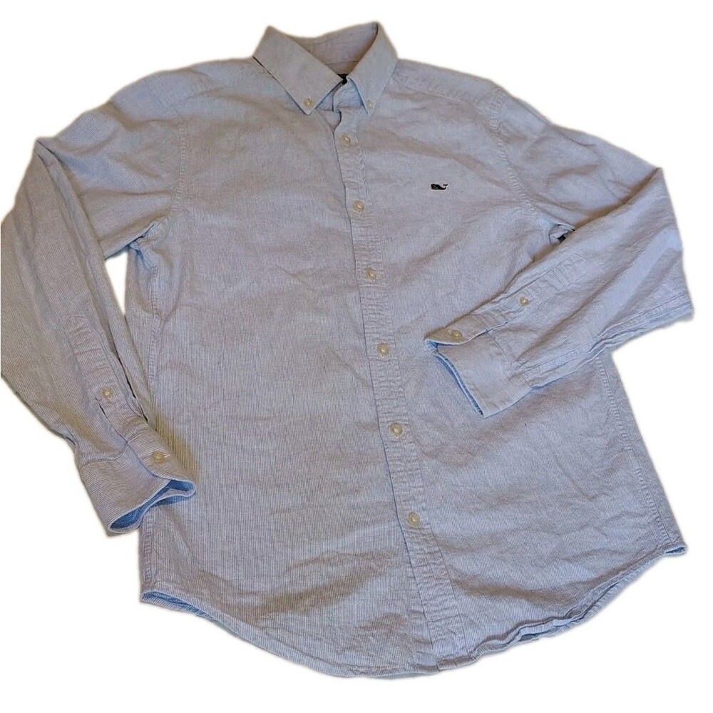 Vineyard Vines Whale Shirt Mens Small Linen Blend Button Down Blue Ribbed